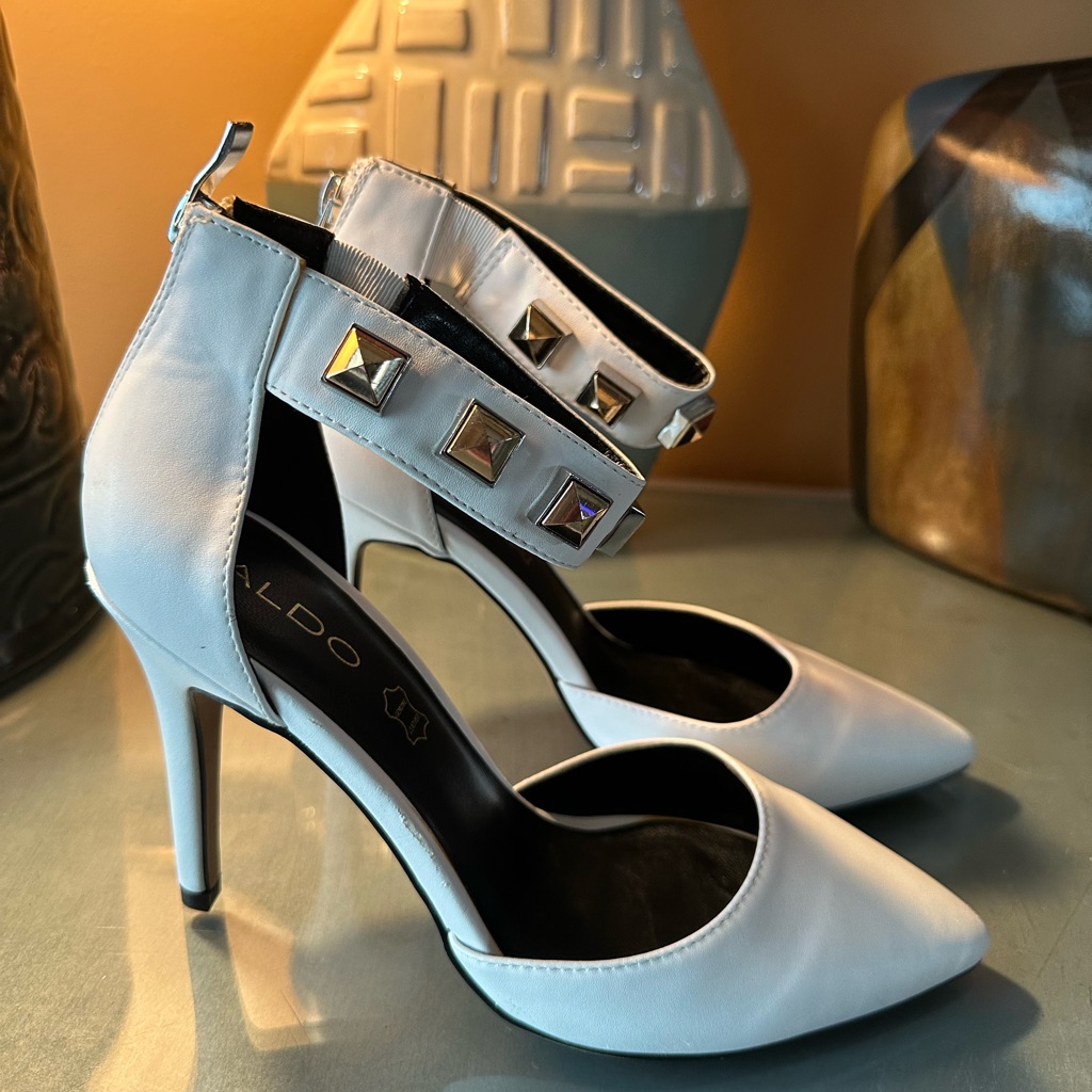 Aldo Shoes | Aldo White Pumps Gold Stud Heels Ankle Strap |Size: 8